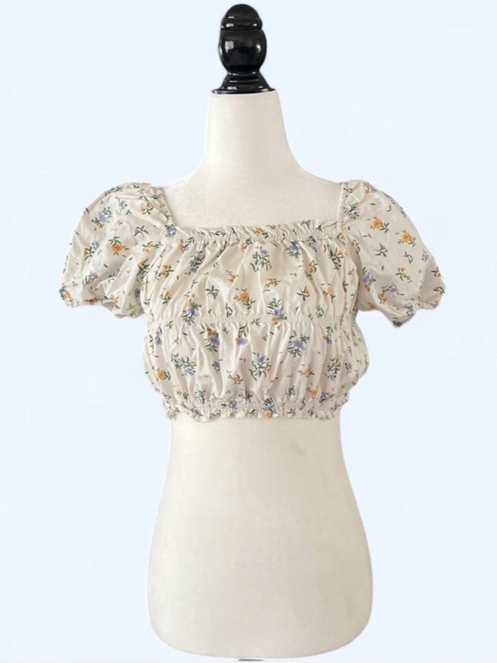 Zara Floral Milkmaid Crop Top Cottagecore Puff Sleeve XS